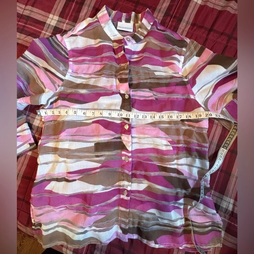 Alfred Dunner Pink, Purple and Gray Striped Semi-Sheer Blouse - Picture 5 of 6